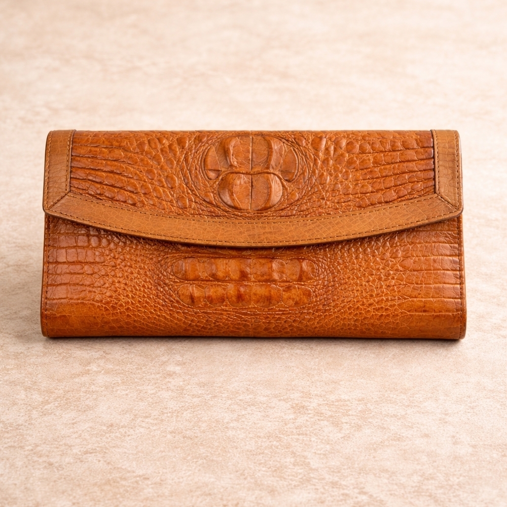Brahmin Ady Wallet Croc Embossed Leather Tan Preowned